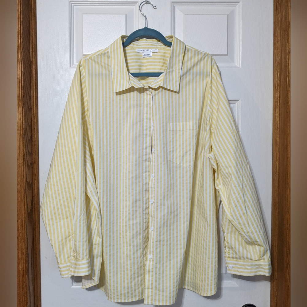Button down yellow striped blouse